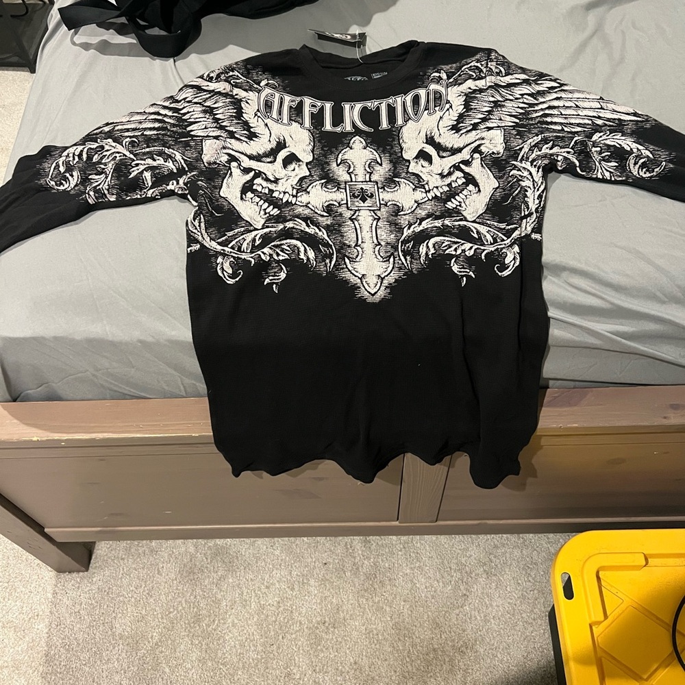Affliction Black and White Skull Wing Tee